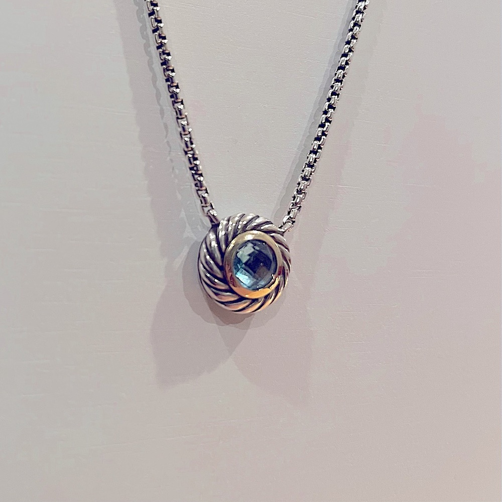 David Yurman Cable Silver 18K gold blue topaz necklace